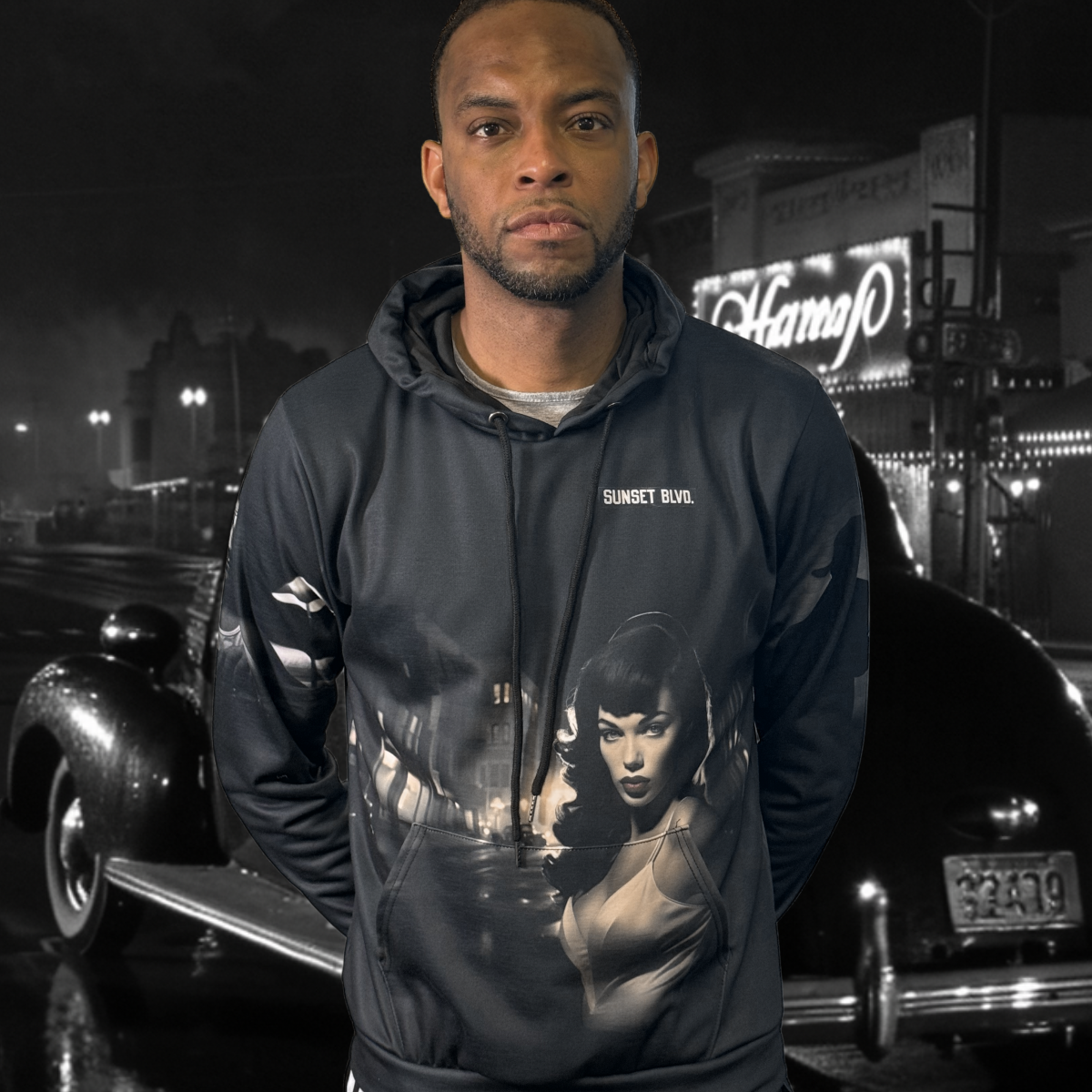 Film Noir Men's Size Warm Pullover Hoodie