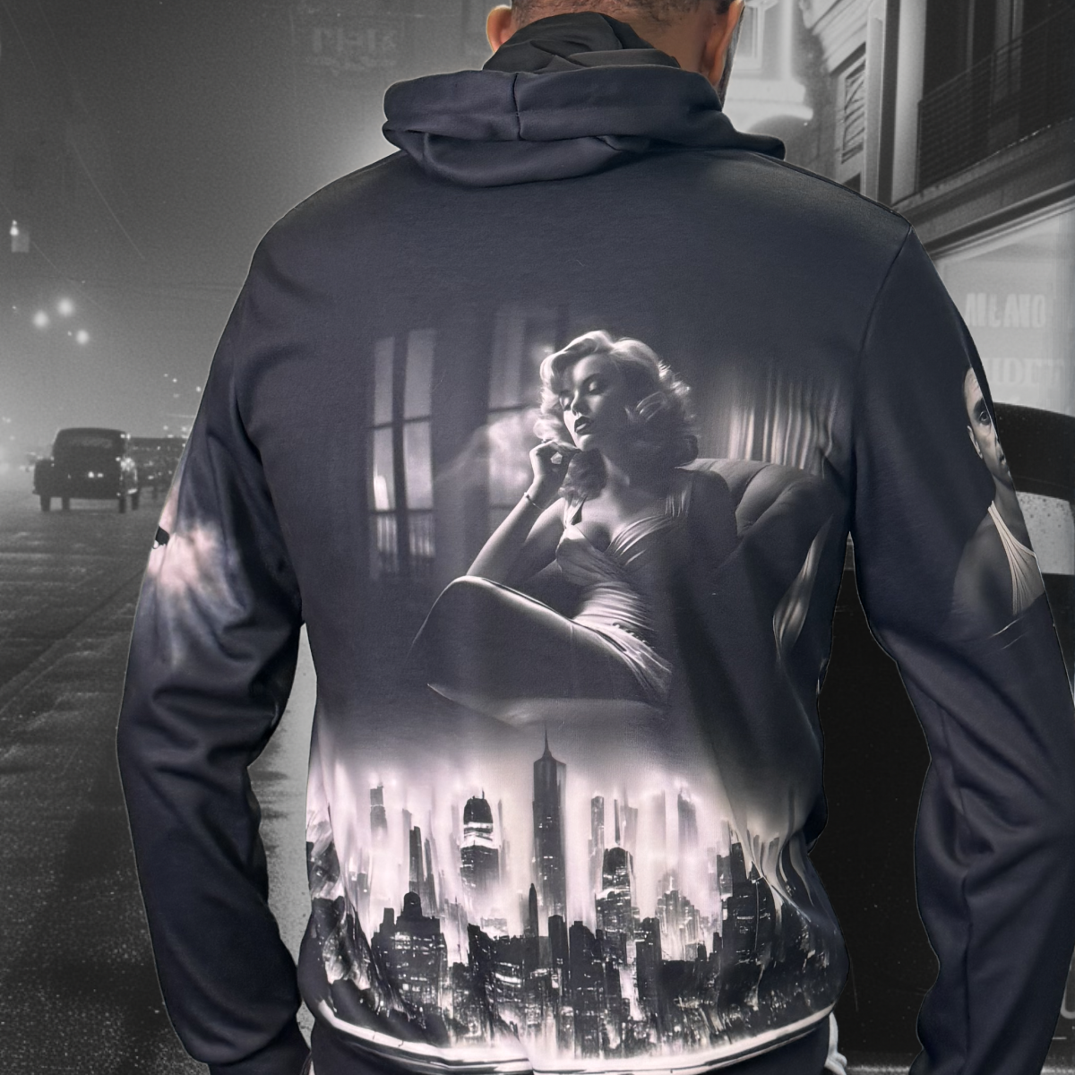 Film Noir Men's Size Warm Pullover Hoodie
