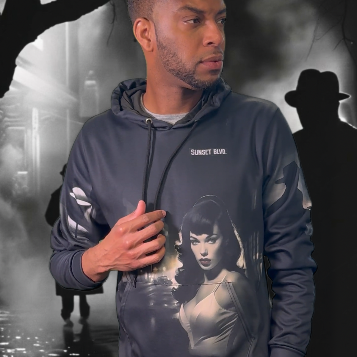 Film Noir Men's Size Warm Pullover Hoodie