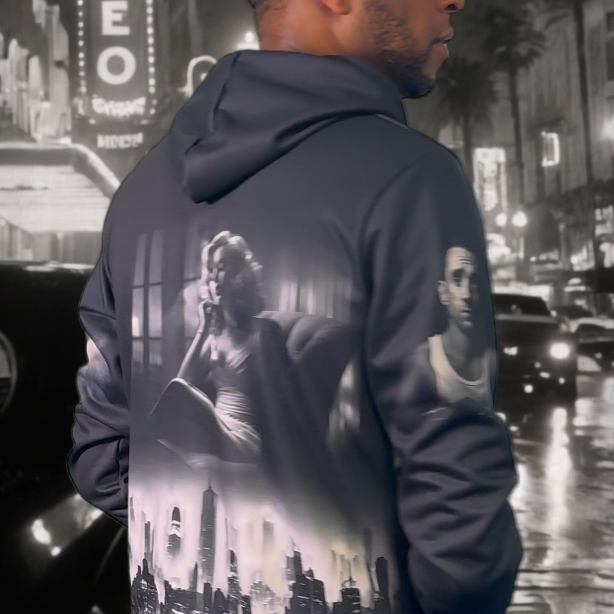 Film Noir Men's Size Warm Pullover Hoodie