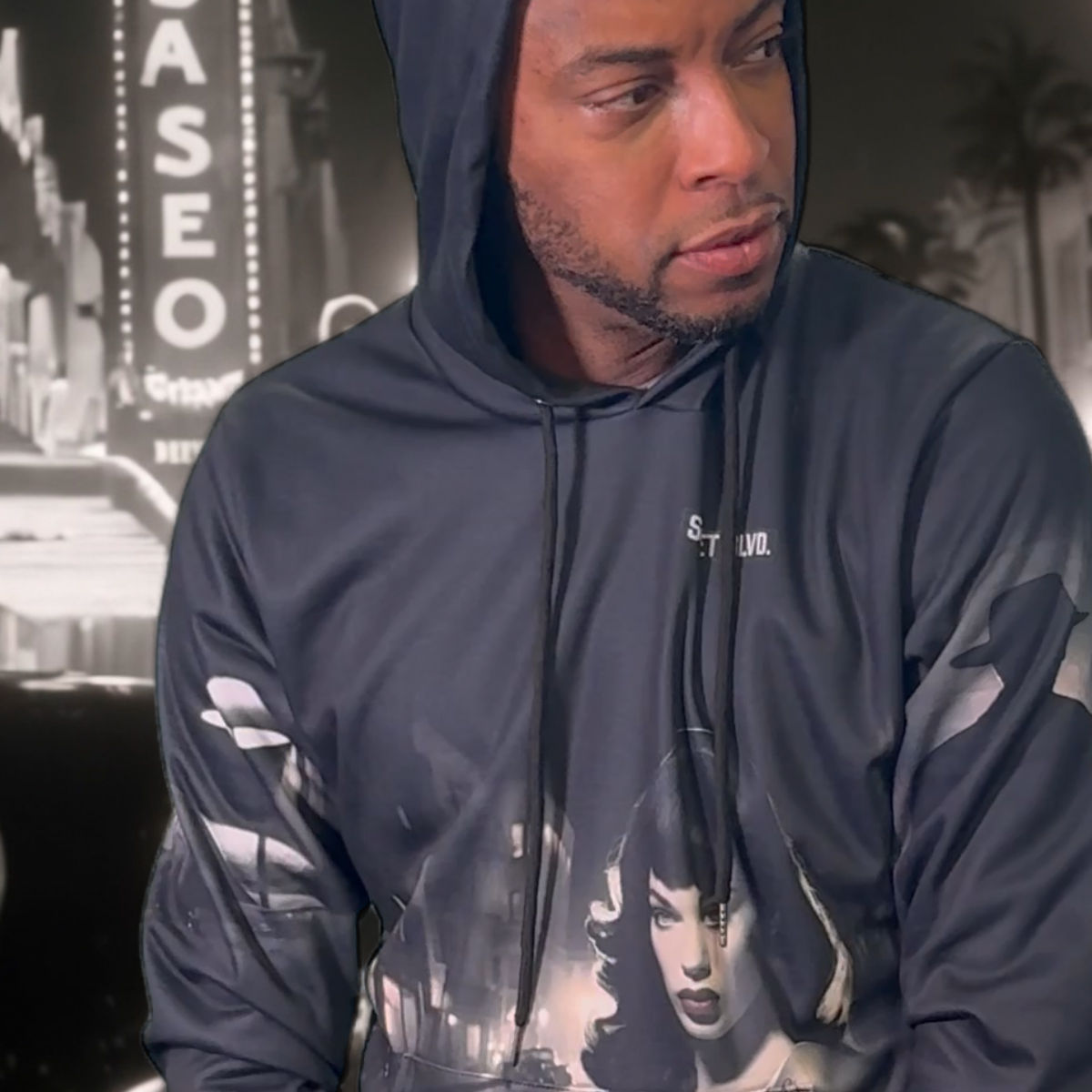 Film Noir Men's Size Warm Pullover Hoodie