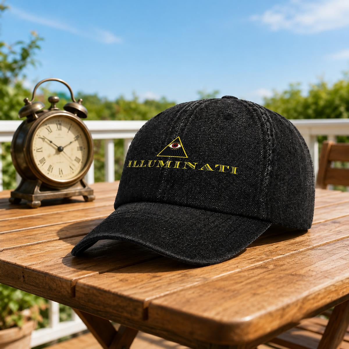 Illuminati Embroidered Baseball Cap | All-Seeing Eye Denim Hat