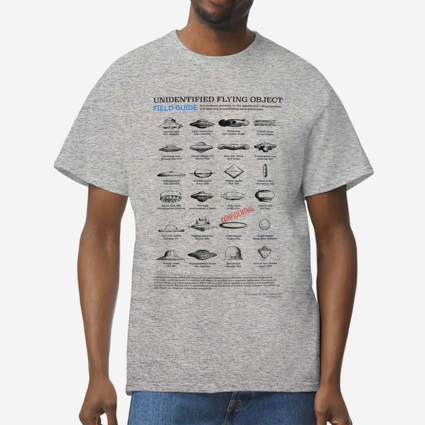 UFO Field Guide T-Shirt | Unidentified Flying Object Classification Chart | UAP Conspiracy Theory Tee