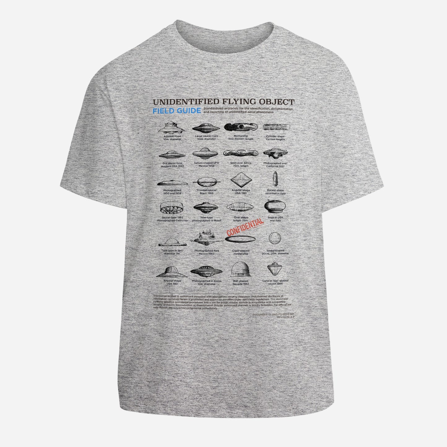 UFO Field Guide T-Shirt | Unidentified Flying Object Classification Chart | UAP Conspiracy Theory Tee