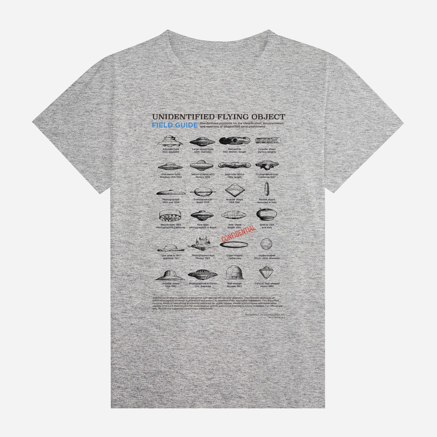 UFO Field Guide T-Shirt | Unidentified Flying Object Classification Chart | UAP Conspiracy Theory Tee