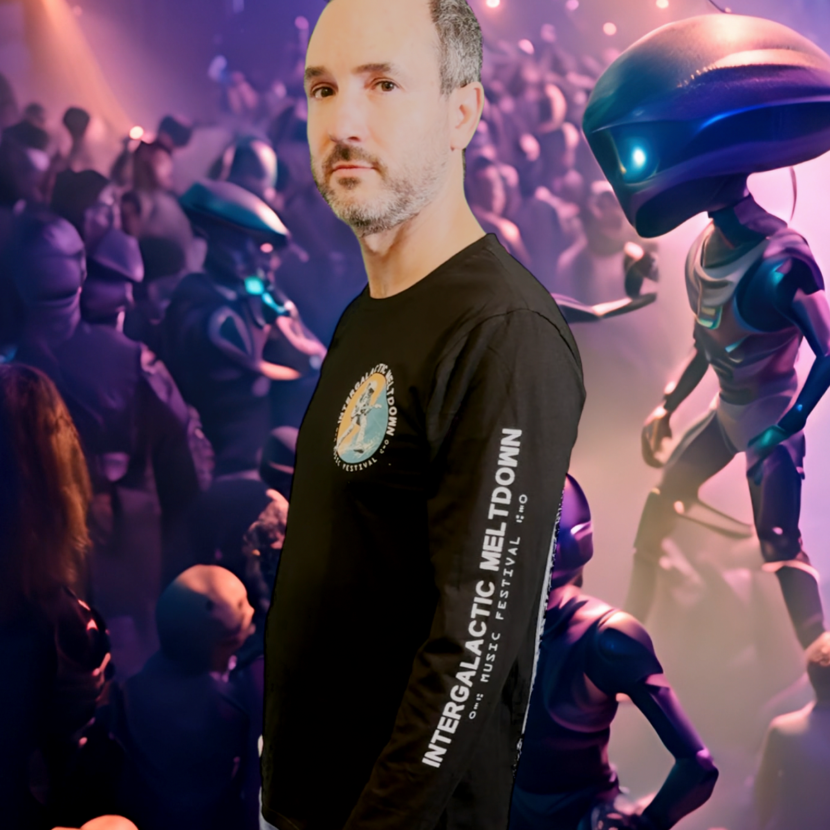 Intergalactic Meltdown long sleeve sci-fi concert shirt | 100% cotton (black)