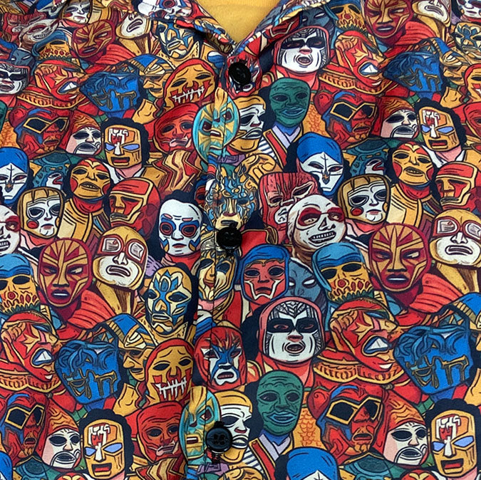 Lucha Libre Men's Hawaiian Shirt with masked wrestlers
