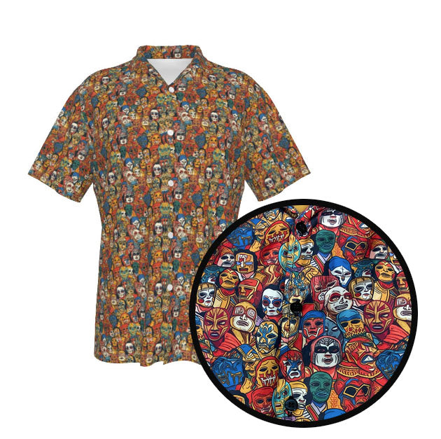 Lucha Libre Men's Hawaiian Shirt with masked wrestlers