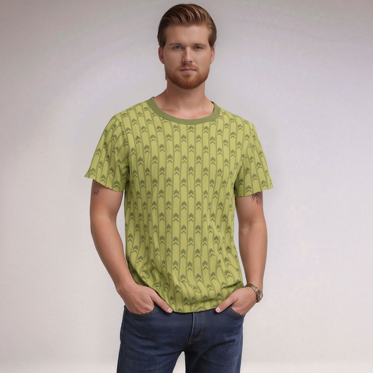 Backrooms Wallpaper T-Shirt | Liminal Spaces Yellow-Green Cotton Tee | Creepypasta Internet Culture Shirt