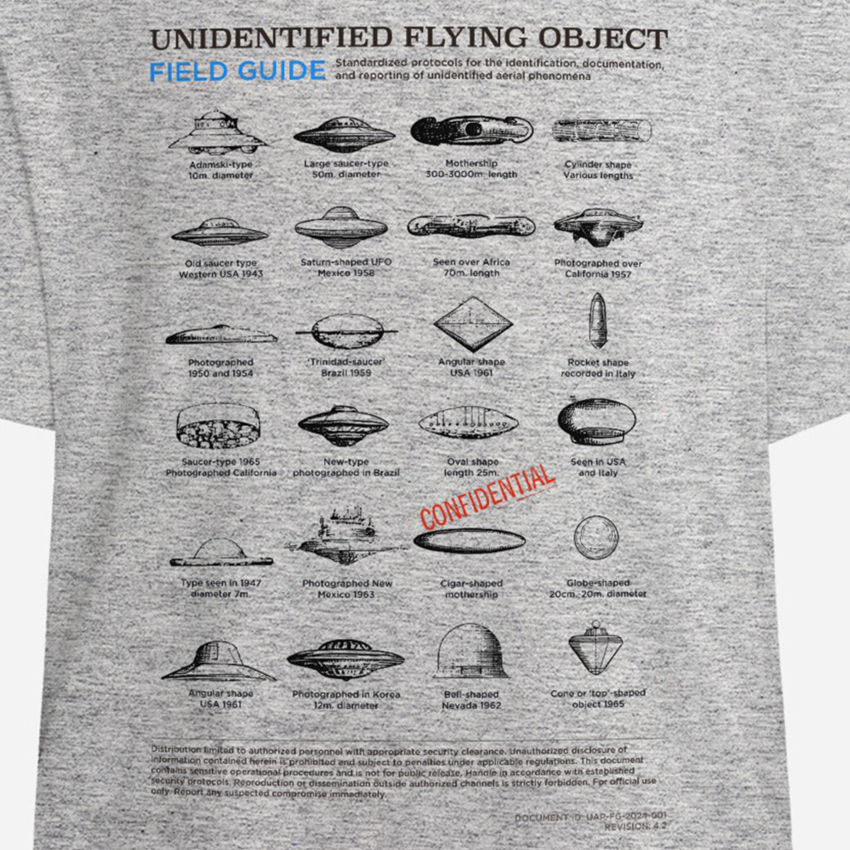 UFO Field Guide T-Shirt | Unidentified Flying Object Classification Chart | UAP Conspiracy Theory Tee