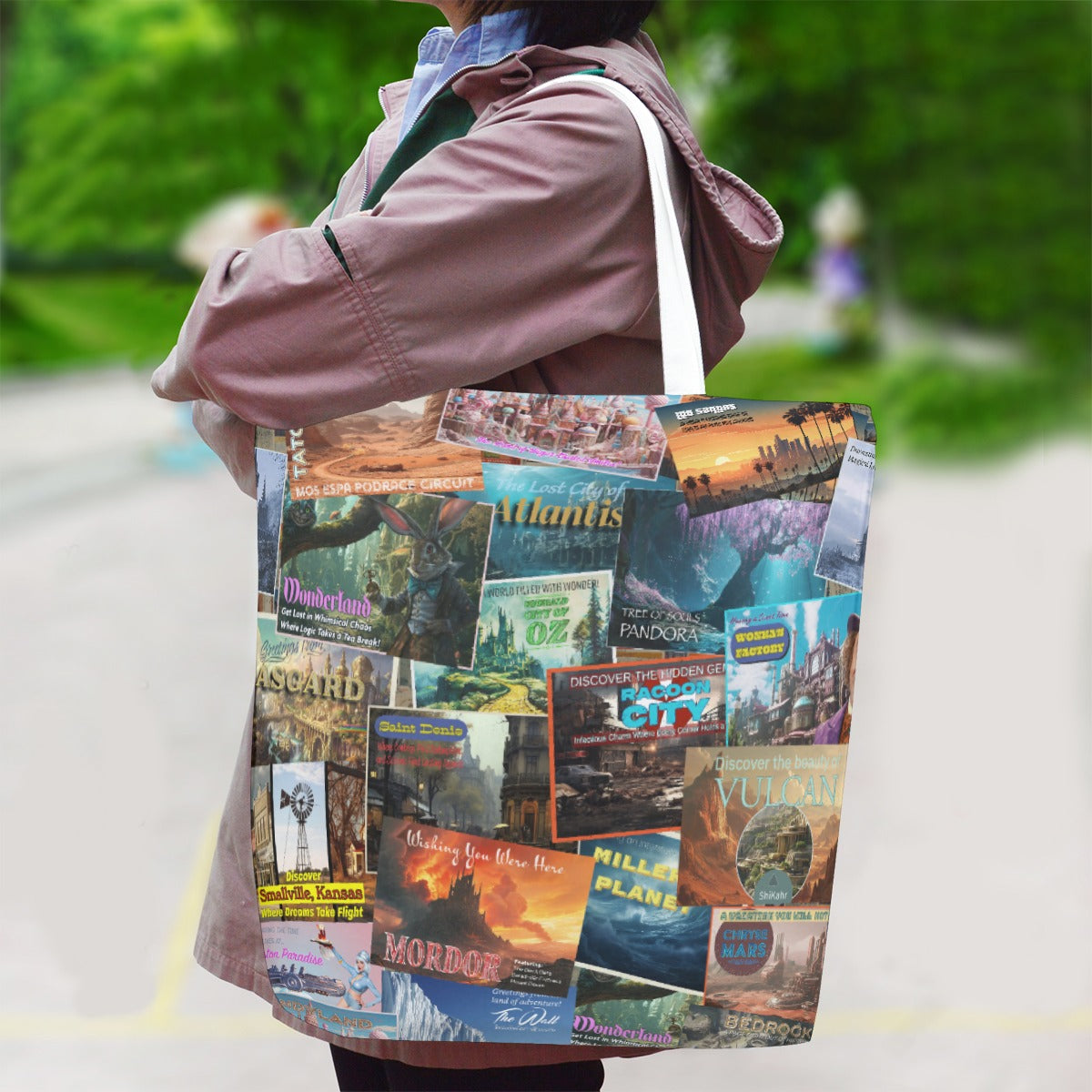 Fantastic Postcards Canvas Tote Bag With Shoulder Strap | Nerd Chic Boutique