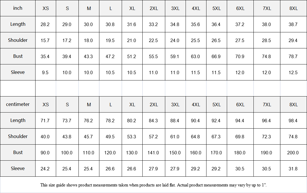 shirt size chart
