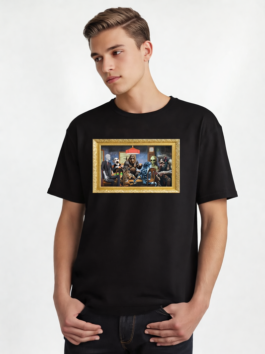 Cryptids Playing Poker T-Shirt | Bigfoot Loch Ness Monster Art Parody | Mythical Creatures Cotton Tee