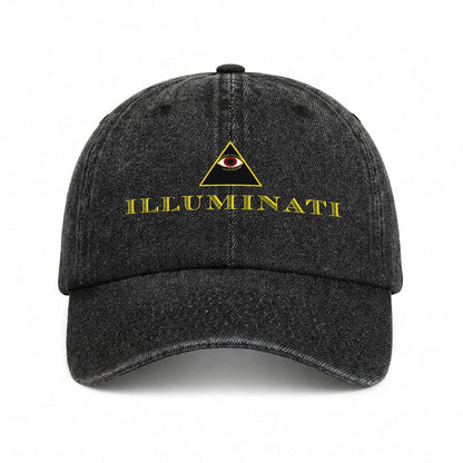 Illuminati Embroidered Baseball Cap | All-Seeing Eye Denim Hat