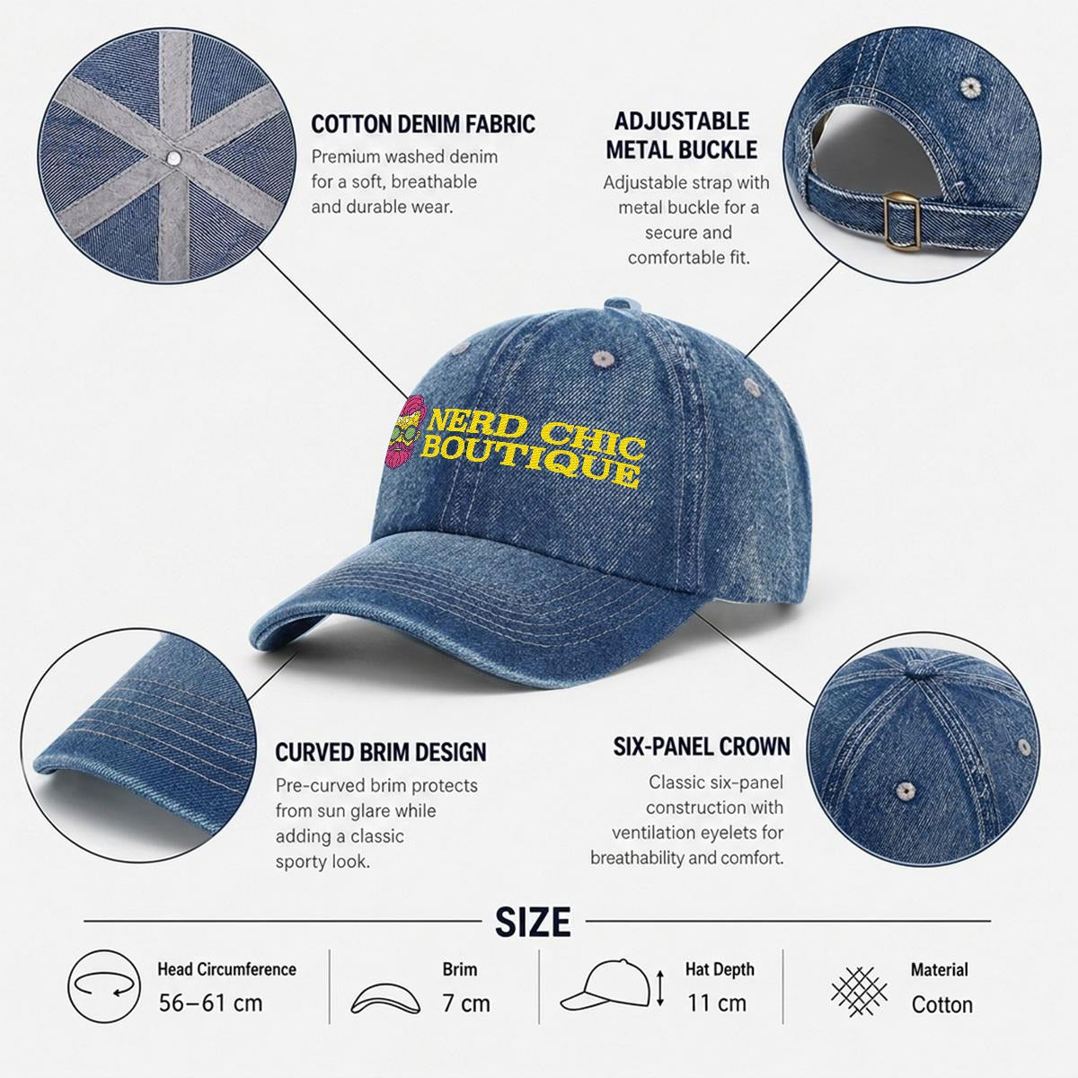 Nerd Chic Boutique Official Embroidered Denim Baseball Cap