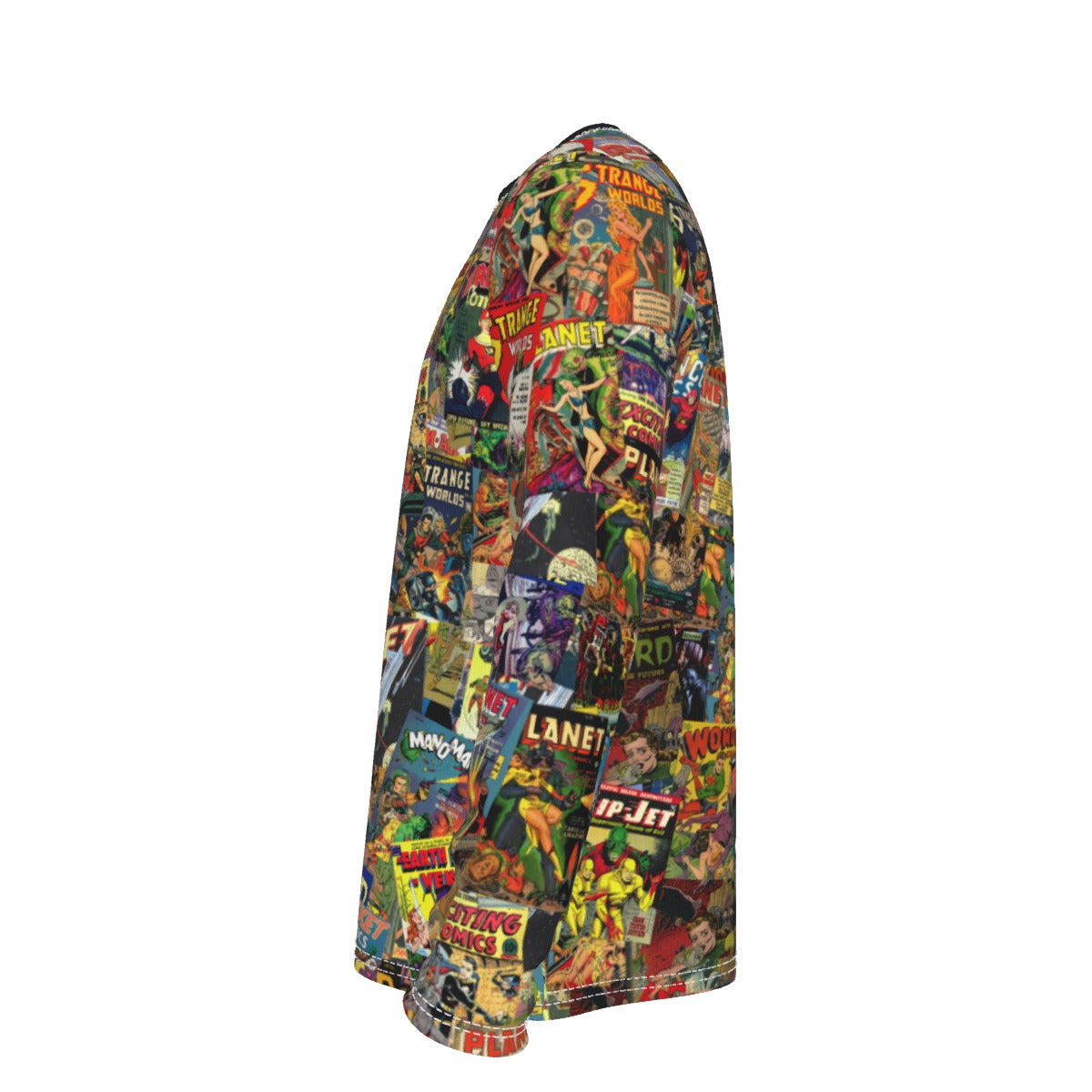 Sci-Fi Comics Long Sleeve Tee | Golden Age Ray-Gun & Rocket All-Over Print