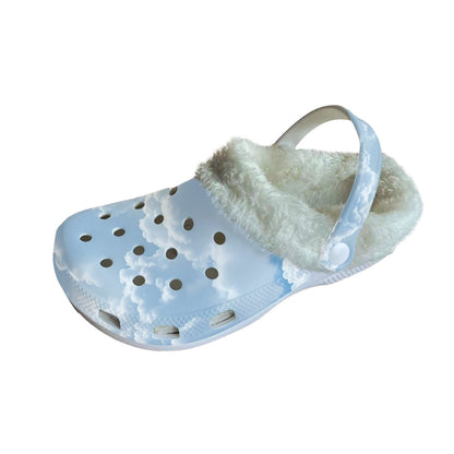 Cloud Nine Fleece-Lined Clogs | Cozy Cloud Print Slip-On Lounge Shoes