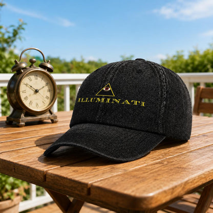 Illuminati Embroidered Baseball Cap | All-Seeing Eye Denim Hat