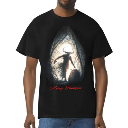 Merry Krampus Black Cotton T-Shirt | Holiday Horror Fashion (Gildan Made In US)