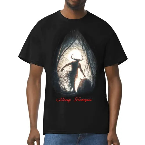 Merry Krampus Black Cotton T-Shirt | Holiday Horror Fashion (Gildan Made In US)