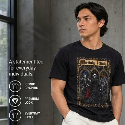 UnHoly Trinity T-Shirt | Dracula, Frankenstein & Headless Horseman Gothic Horror Tee