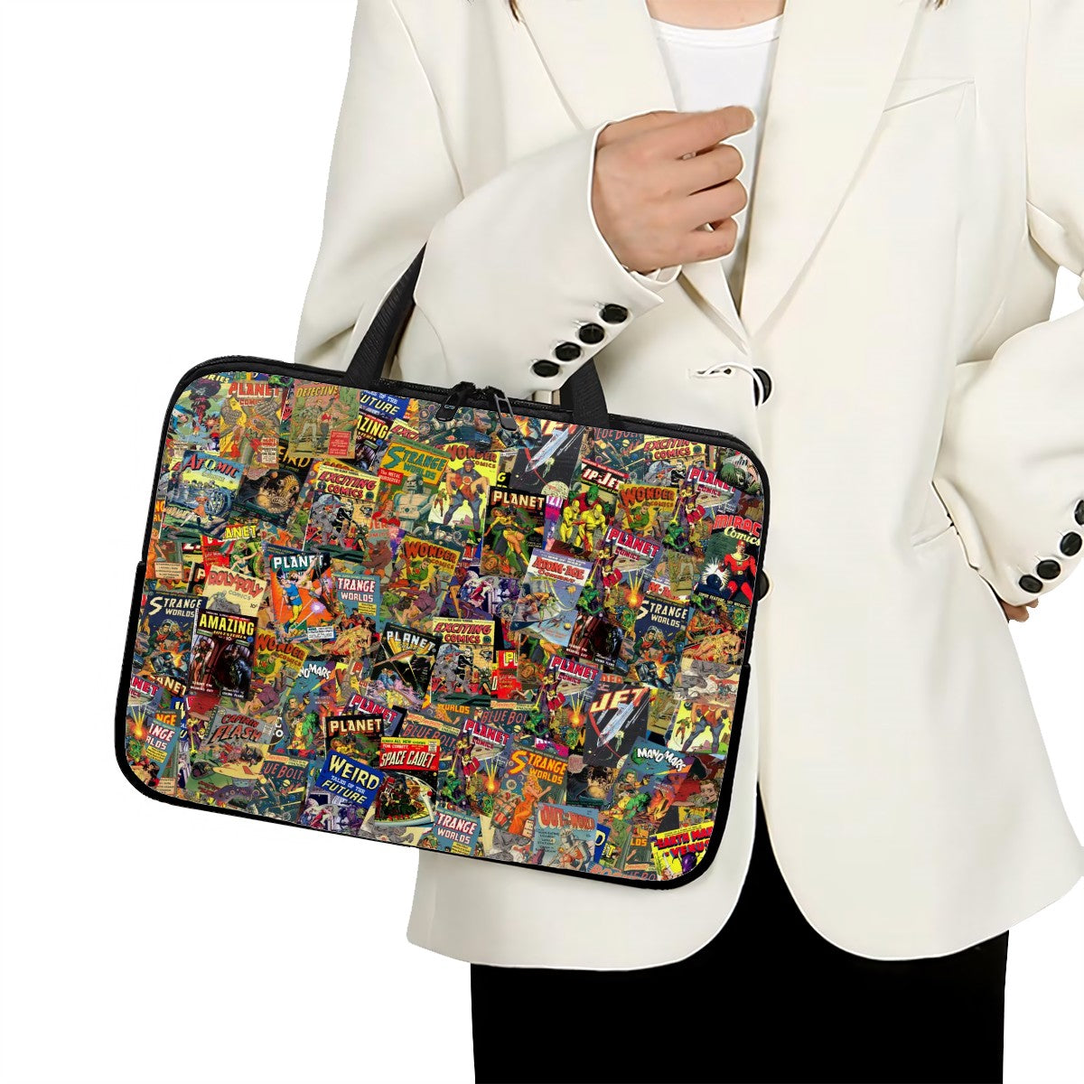 Sci-Fi Comics Laptop Bag | Retro Golden Age Space Comic Neoprene Tote