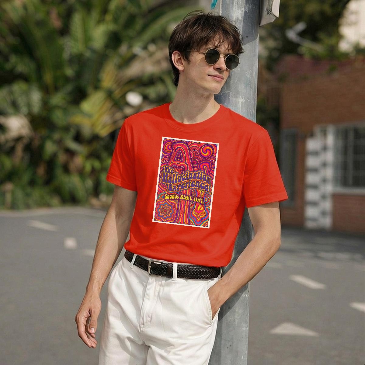 The Hallucination Experience T-Shirt | Funny AI Psychedelic 70s Concert Poster Tee