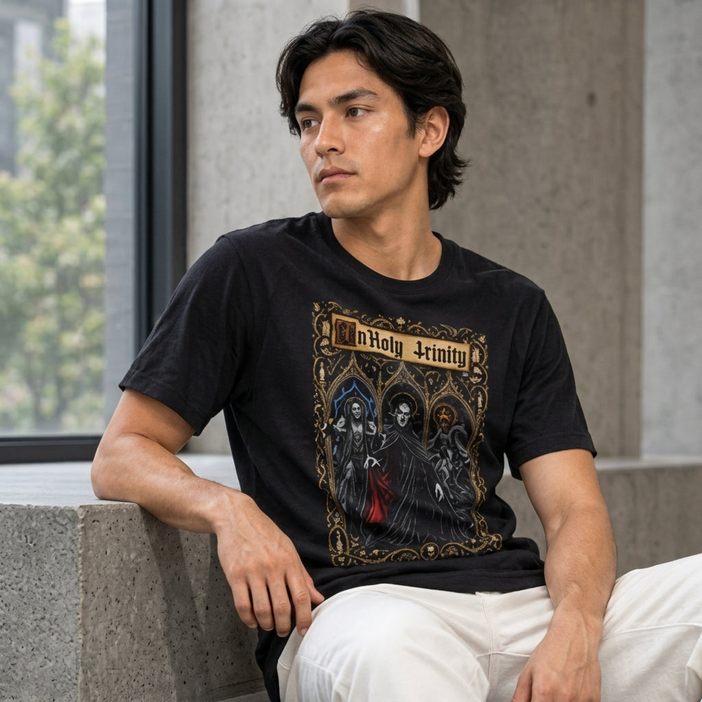 UnHoly Trinity T-Shirt | Dracula, Frankenstein & Headless Horseman Gothic Horror Tee