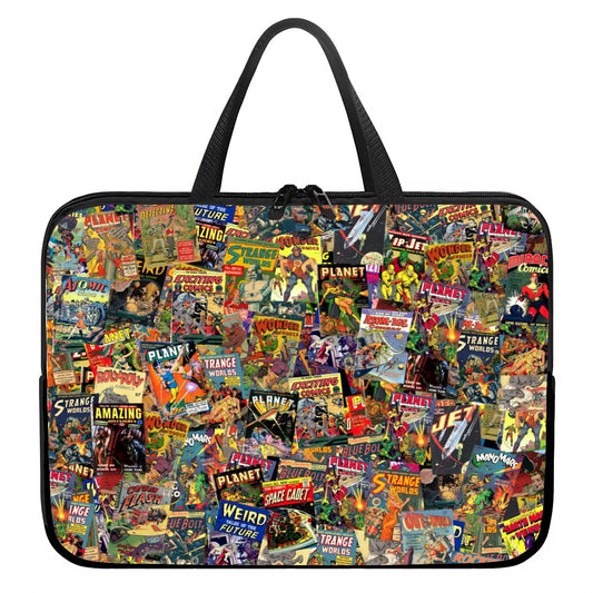 laptop bag featuring retro scifi comi bok covers