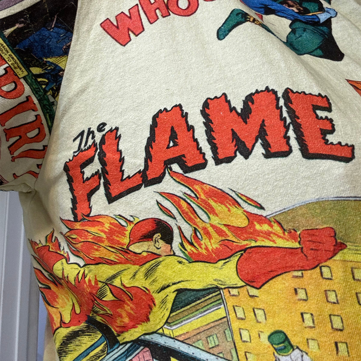 vintage comics shirt detail FLAME