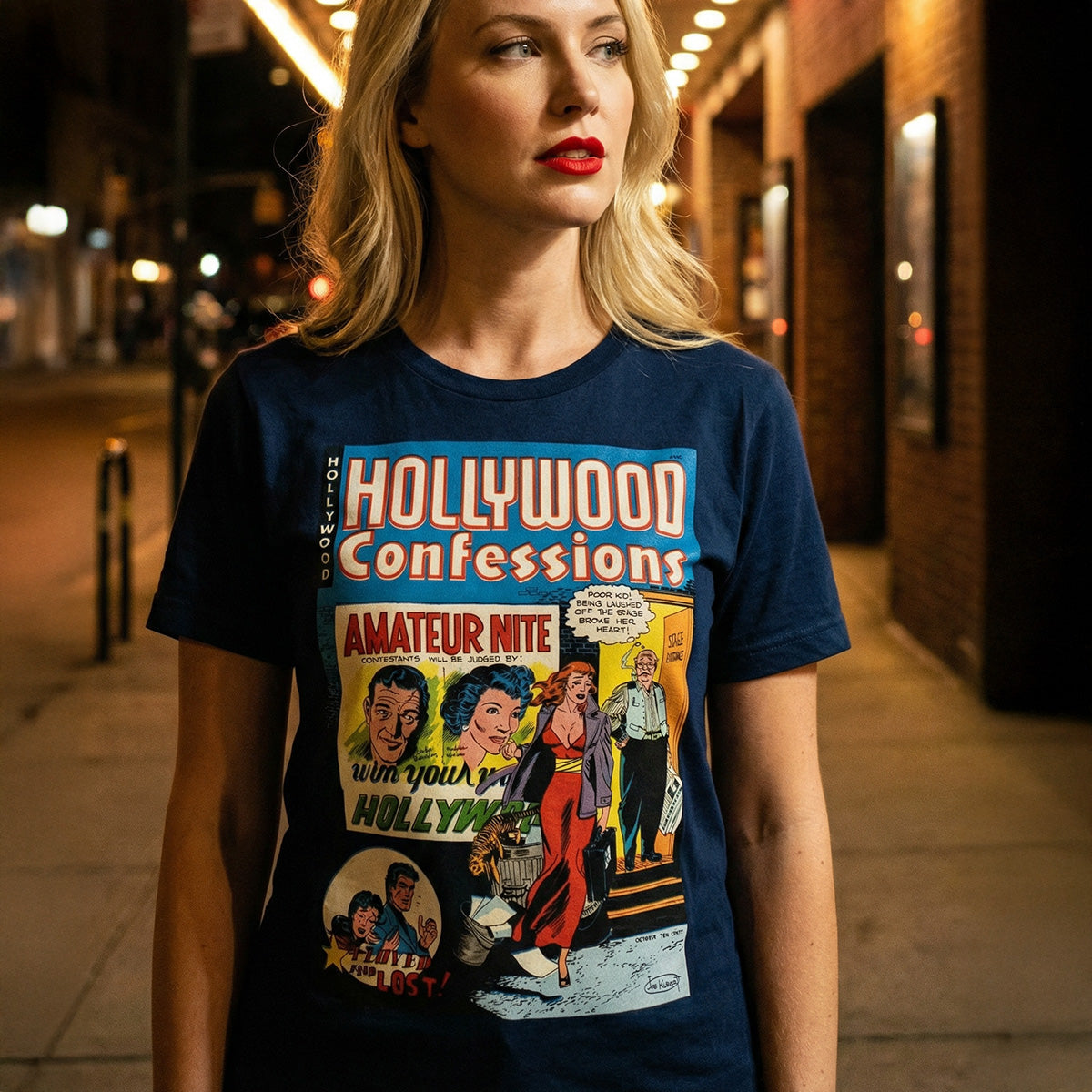 Hollywood Confessions Golden Age Comic T-shirt - Joe Kubert Vintage Tee