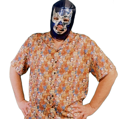 Lucha Libre Men's Hawaiian Shirt with masked wrestlers