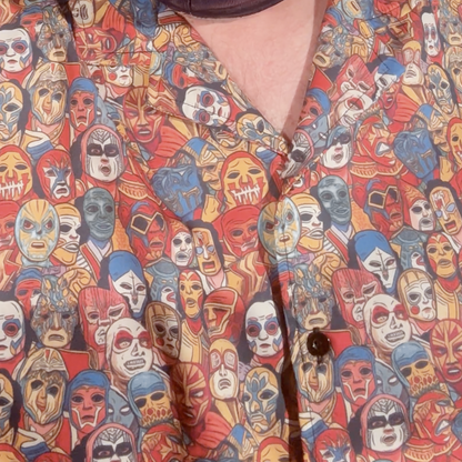 Lucha Libre Men's Hawaiian Shirt with masked wrestlers