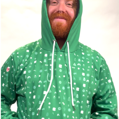 Lucky Hoodie | Men's Fleece Lined Pullover Hoodie with Luck from Horseshoes, Shamrocks, Shooting Stars
