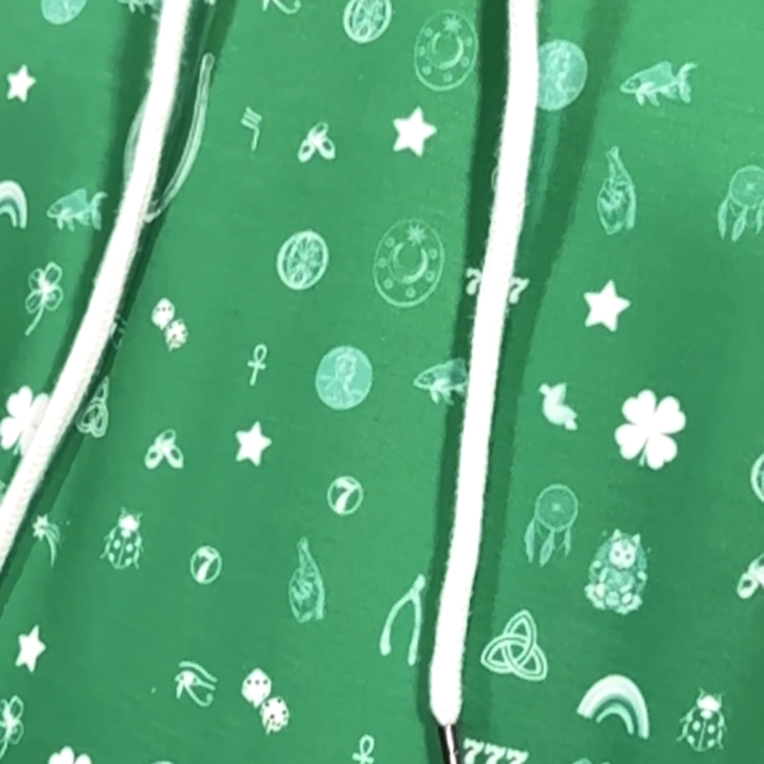 Lucky Hoodie | Men's Fleece Lined Pullover Hoodie with Luck from Horseshoes, Shamrocks, Shooting Stars