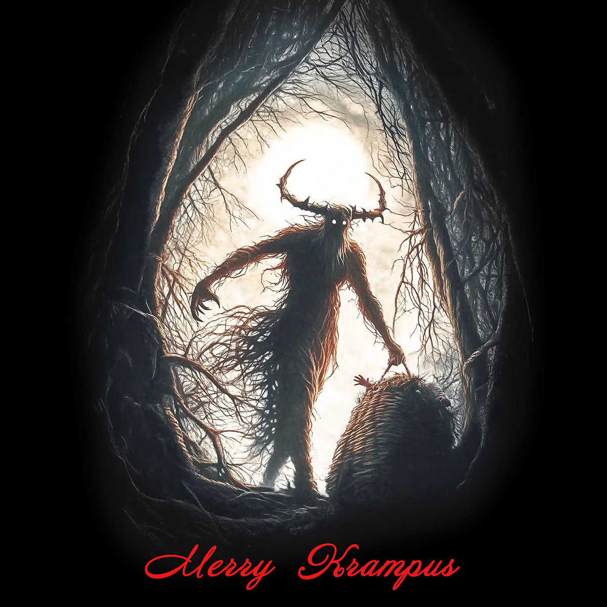 Merry Krampus Black Cotton T-Shirt | Holiday Horror Fashion (Gildan Made In US)