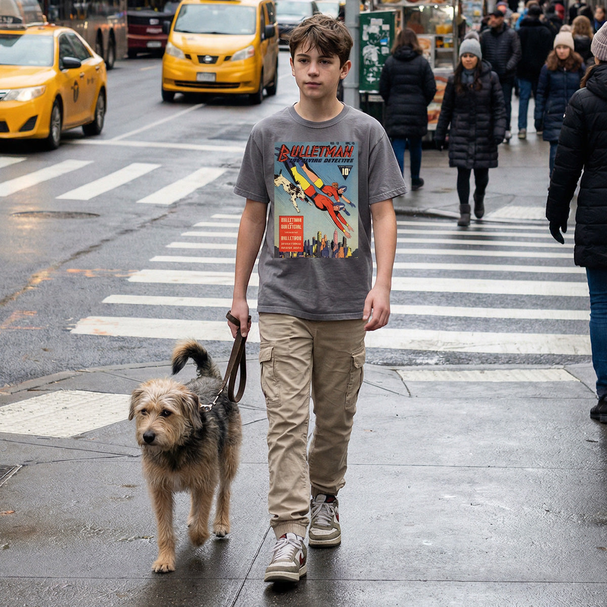 Bulletdog Golden Age Comic T-shirt - Vintage Superhero Dog Tee