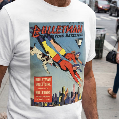Bulletdog Golden Age Comic T-shirt - Vintage Superhero Dog Tee