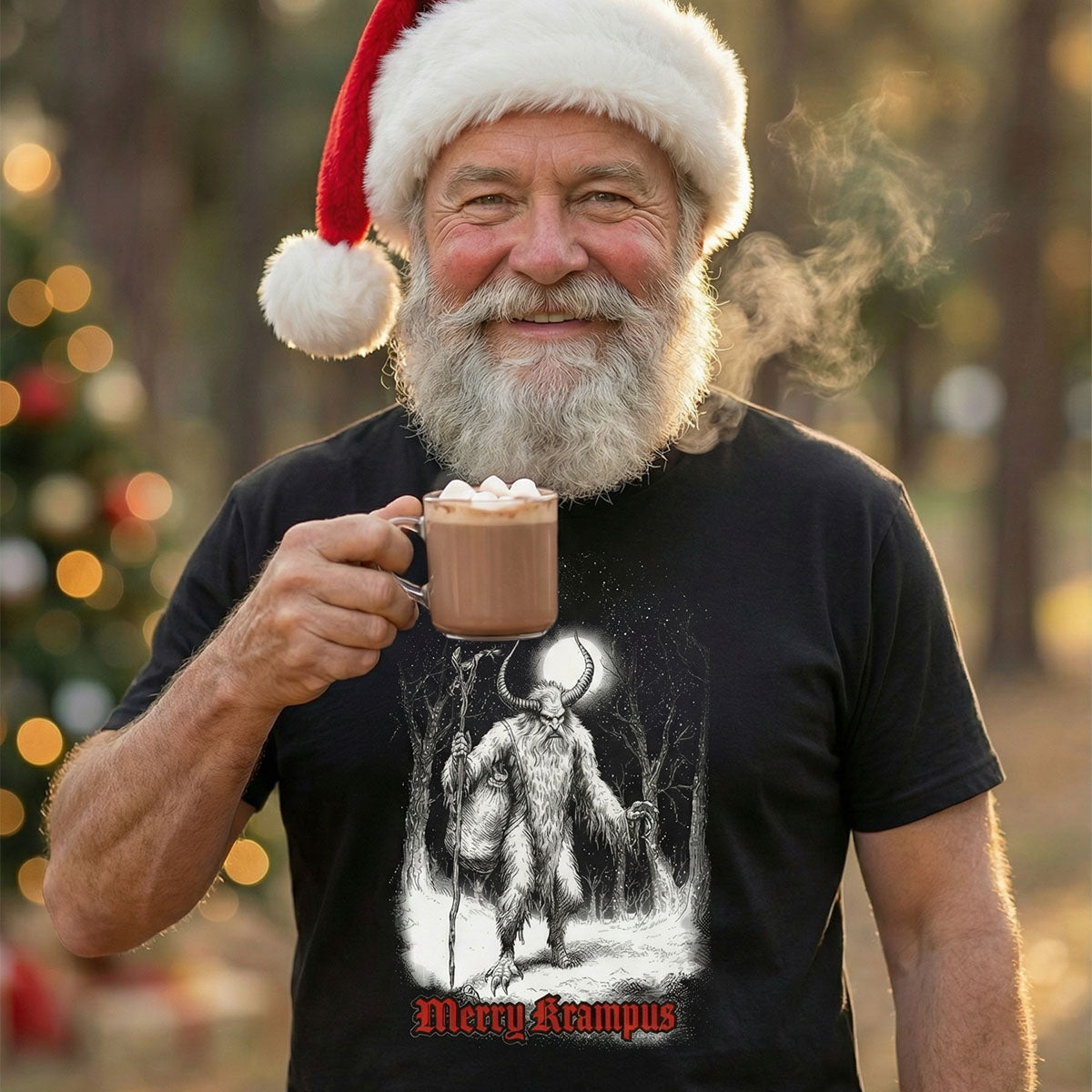 Merry Krampus Lightweight Cotton Tee | Festive Horror Fashion