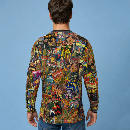 Sci-Fi Comics Long Sleeve Tee | Golden Age Ray-Gun & Rocket All-Over Print