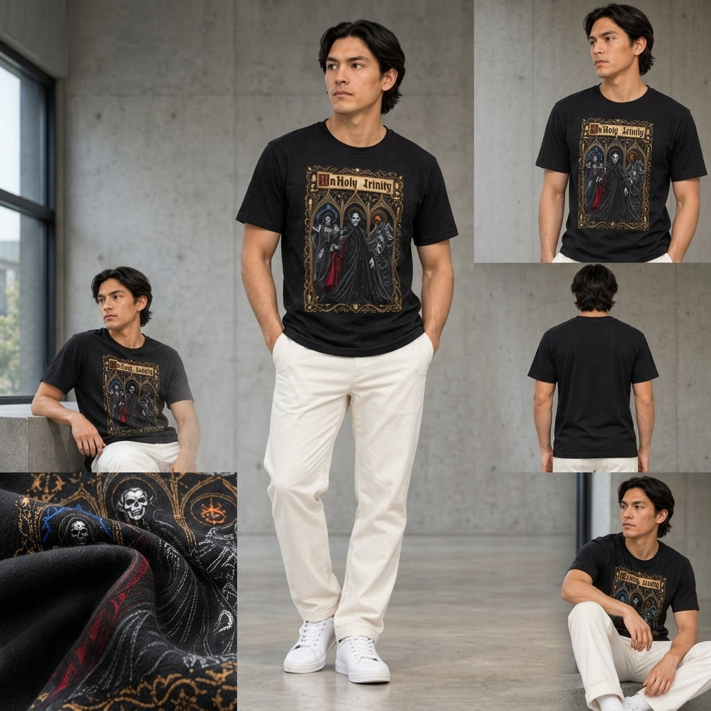 UnHoly Trinity T-Shirt | Dracula, Frankenstein & Headless Horseman Gothic Horror Tee