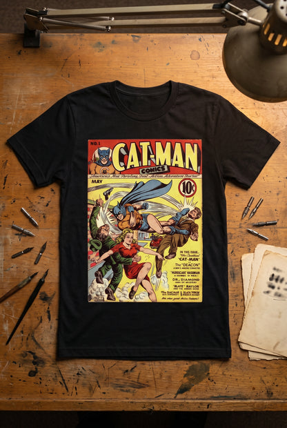 Cat-Man Comics #1 Cover T-Shirt | Golden Age Superhero | Vintage Comic Book Art