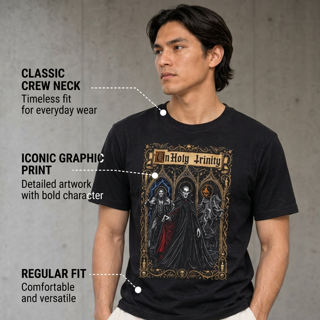 UnHoly Trinity T-Shirt | Dracula, Frankenstein & Headless Horseman Gothic Horror Tee