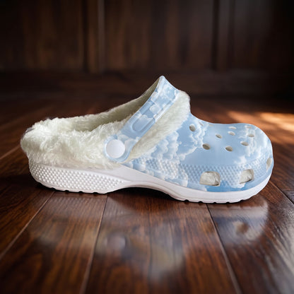 Cloud Nine Fleece-Lined Clogs | Cozy Cloud Print Slip-On Lounge Shoes