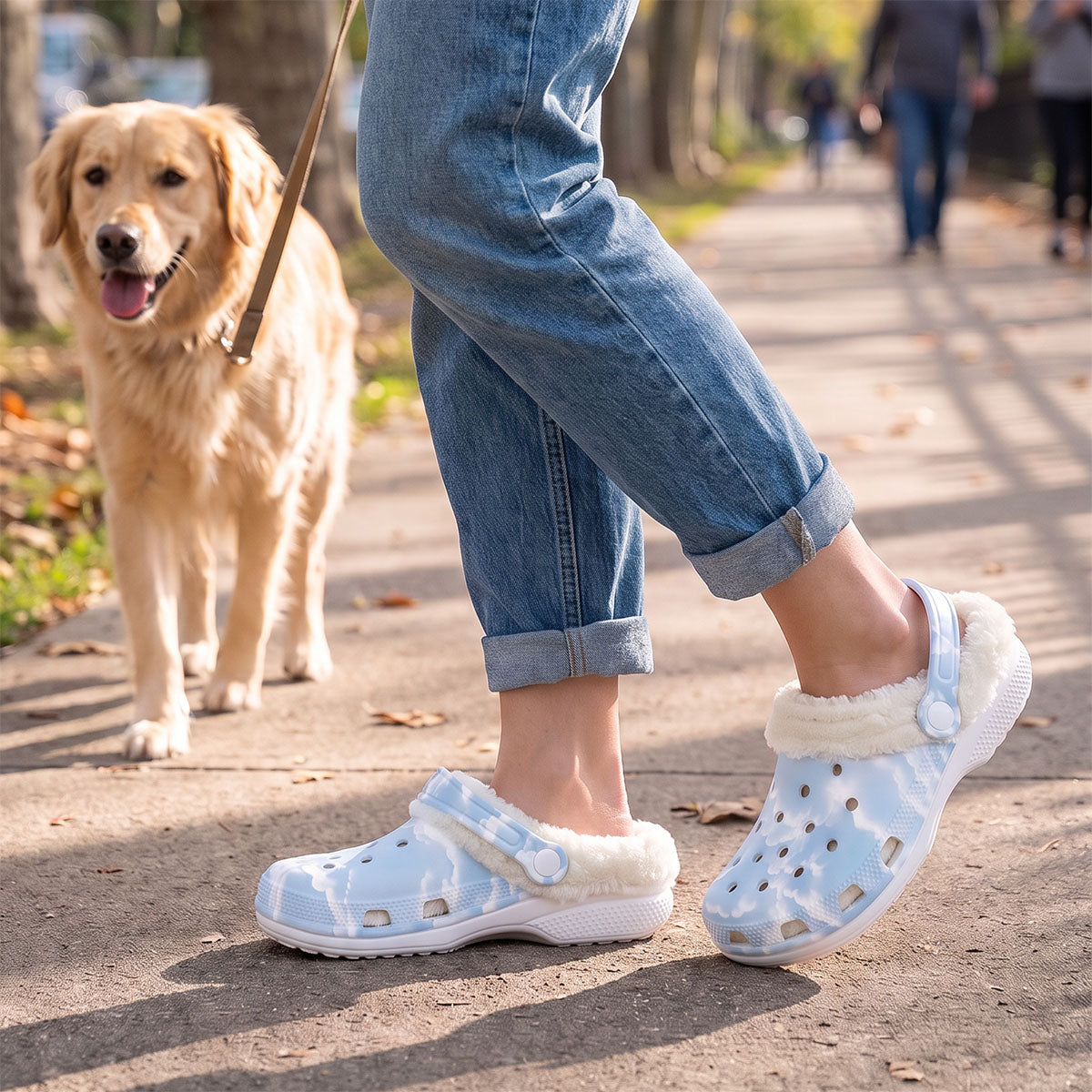 Cloud Nine Fleece-Lined Clogs | Cozy Cloud Print Slip-On Lounge Shoes