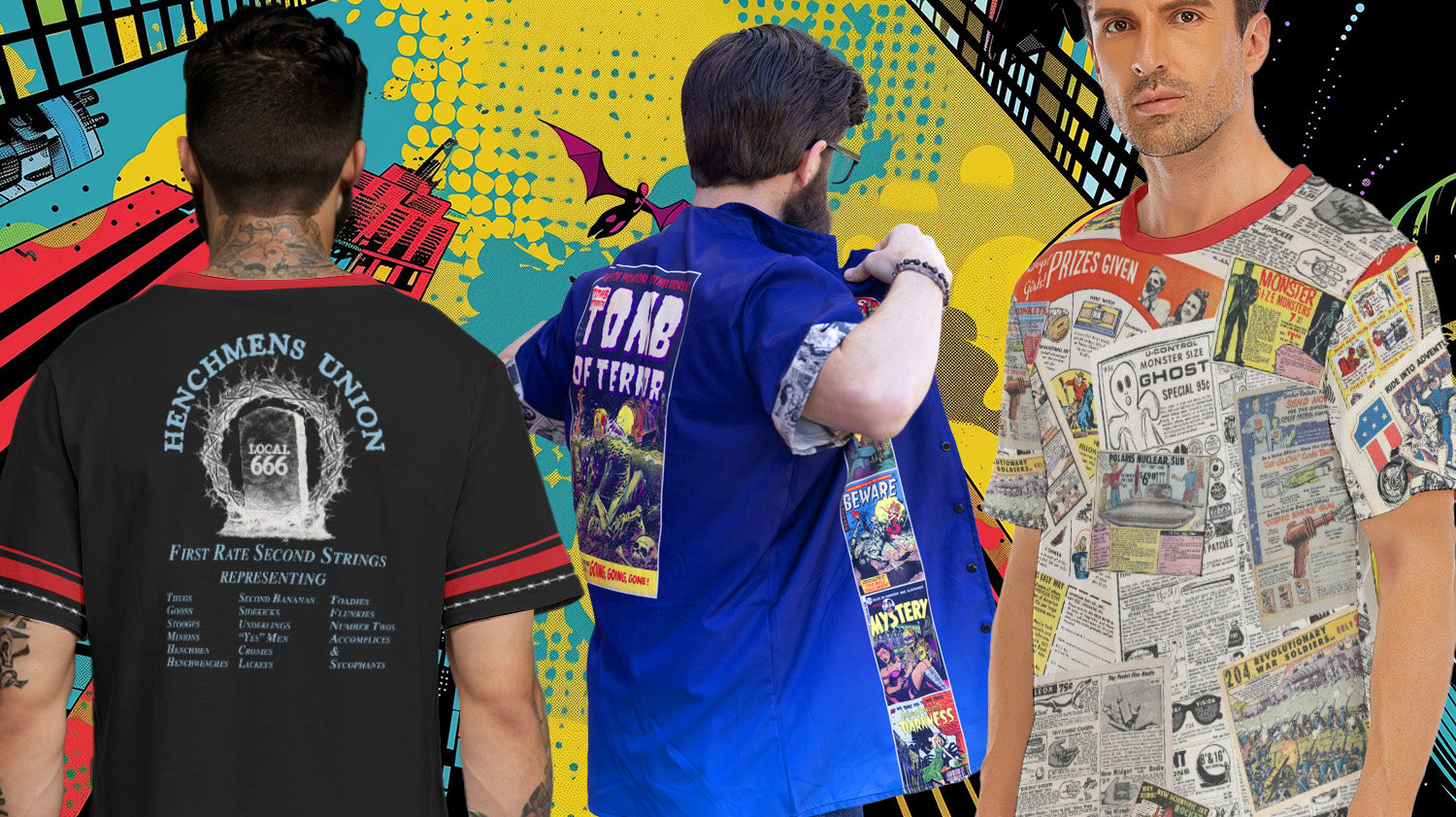 composite of comic book shirts