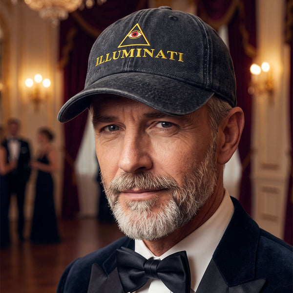 Illuminati Embroidered Baseball Cap | All-Seeing Eye Denim Hat