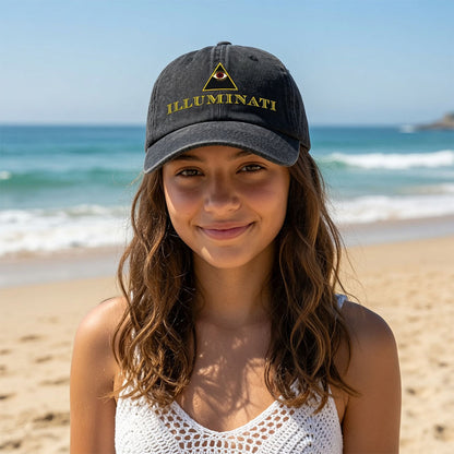 Illuminati Embroidered Baseball Cap | All-Seeing Eye Denim Hat