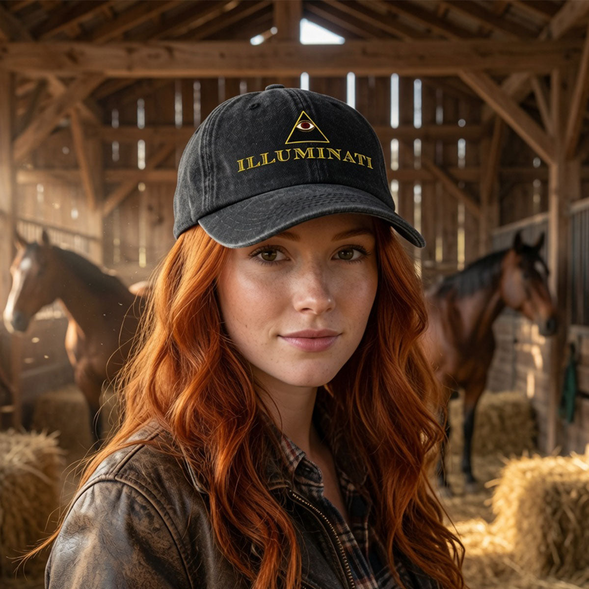 Illuminati Embroidered Baseball Cap | All-Seeing Eye Denim Hat