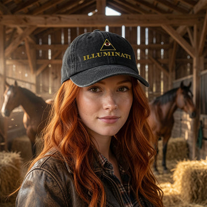 Illuminati Embroidered Baseball Cap | All-Seeing Eye Denim Hat